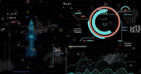 Futuristic Digital Data Interface with Rocket Simulation - Download Free Stock Images Pikwizard.com