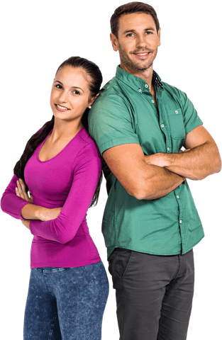 Smiling couple back to back with transparent background