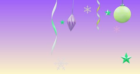 Festive Ornaments on Lavender Gradient Background
