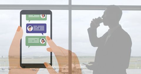 Digital Communications Through Smartphone Overlay at Airport - Download Free Stock Images Pikwizard.com