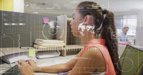 Caucasian Businesswoman Analyzing Digital Interface in Office - Download Free Stock Images Pikwizard.com