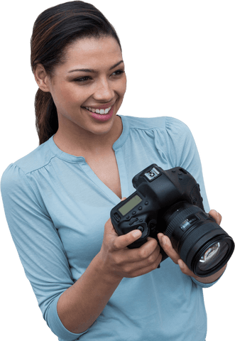 Smiling Woman Holding Digital Camera Isolated Transparent Background - Download Free Stock Videos Pikwizard.com