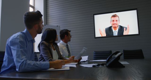 Business Team Video Conferencing with Colleague, Office Meeting - Download Free Stock Images Pikwizard.com