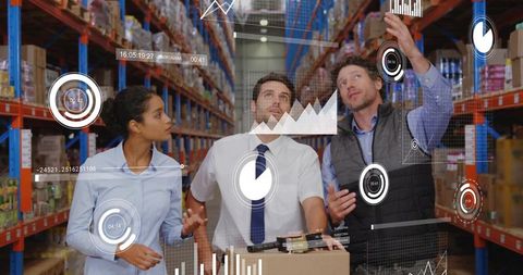 Warehouse Team Using Augmented Reality Inventory Analytics to Improve Logistics Efficiency