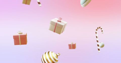 Floating Christmas Decorations on Sunny Gradient Background