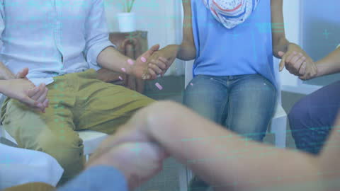 Team Building and Strategy Meeting with Digital Overlay