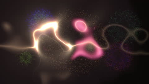 Vibrant Firework Display with Flowing Waves at Night