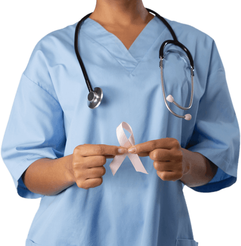 Transparent Nurse Holding Pink Breast Cancer Awareness Ribbon