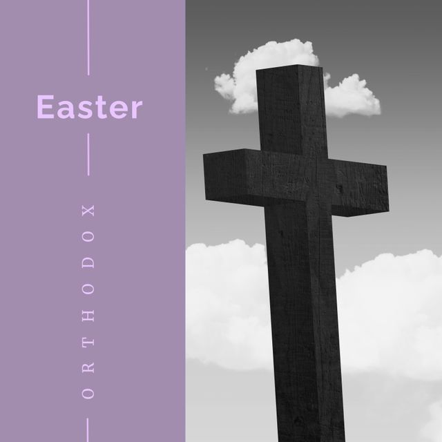 Orthodox Easter Celebration with Wooden Cross and Cloudy Sky - Download Free Stock Templates Pikwizard.com