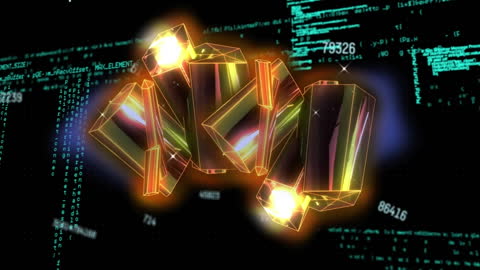 Futuristic Digital Holographic Geometric Shapes with Code Background