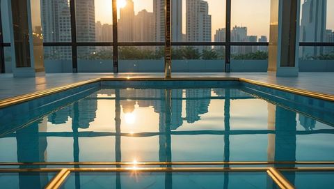 Luxurious Rooftop Panorama Captures Enchanting Urban Sunset