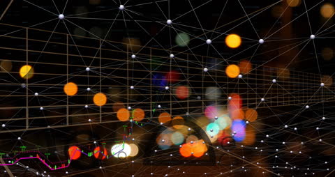 Abstract Network Connections with Blurred Colorful Lights