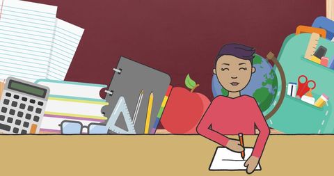 Illustrated Student Studying with School Supplies Background - Download Free Stock Images Pikwizard.com