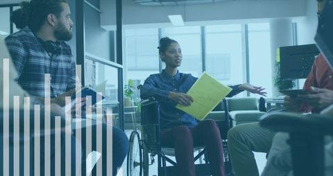 Business team discussing finances in modern office