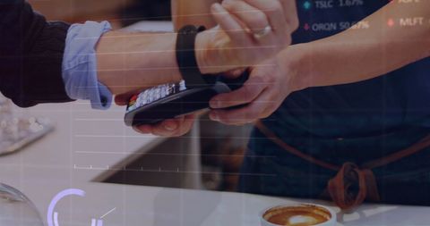 Man Using Smartwatch for Digital Payment at Coffee Shop Counter - Download Free Stock Images Pikwizard.com