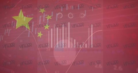 Economic Data Visual Intertwined with Chinese Flag