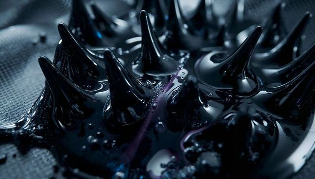Close-up of magnetic ferrofluid forming spikes