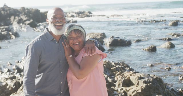 Senior Couple Enjoying Beach Sunset Embrace Happiness - Download Free Stock Images Pikwizard.com