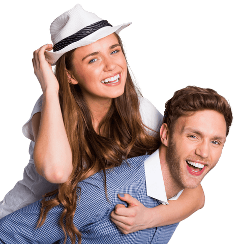 Happy Couple with Playful Pose on Transparent Background