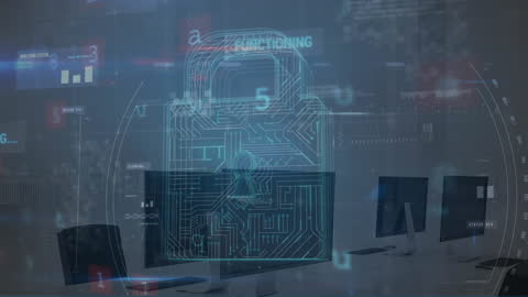 Digital Security Animation with Padlock and Computers