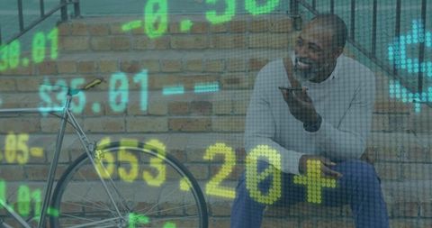 Urban professional discussing finances in digital landscape