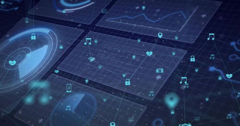 Futuristic Digital Interface with Holographic Network and Icons