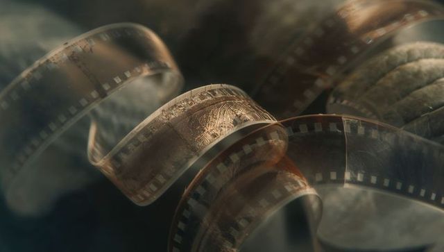 Coiling 35mm film negatives with patina, emulsion texture and vintage sprocket holes