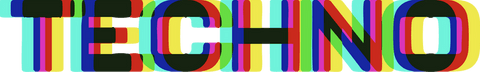 Techno text with rgb glitch effect on transparent background