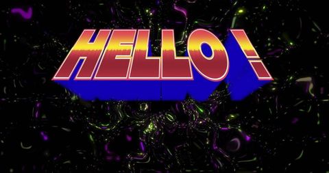 3d neon hello word with cosmic swirl background