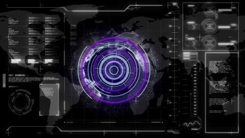 Digital World Map with Futuristic Data Scanning Interface