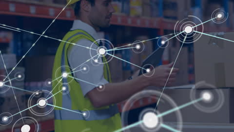 Warehouse Worker and Digital Network Technology