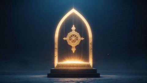 Glowing Golden Arch in Mystical Environment