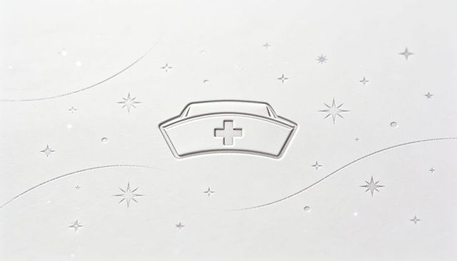 Featuring embossed nurse cap with cross cutout on white minimalist textured background