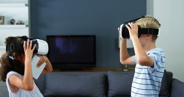 Children Experiencing Virtual Reality with VR Headsets in Living Room - Download Free Stock Images Pikwizard.com