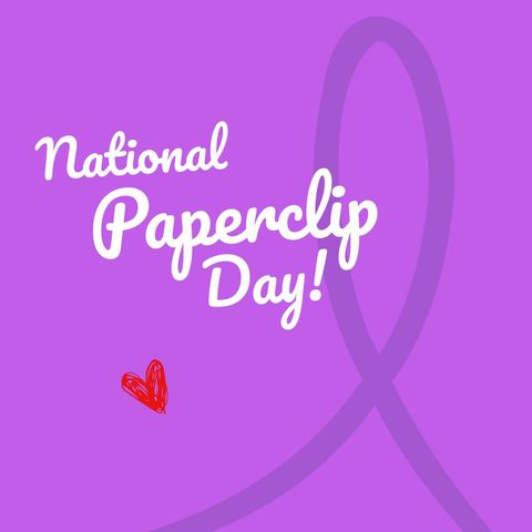Celebrating National Paperclip Day on Purple Background - Download Free Stock Templates Pikwizard.com