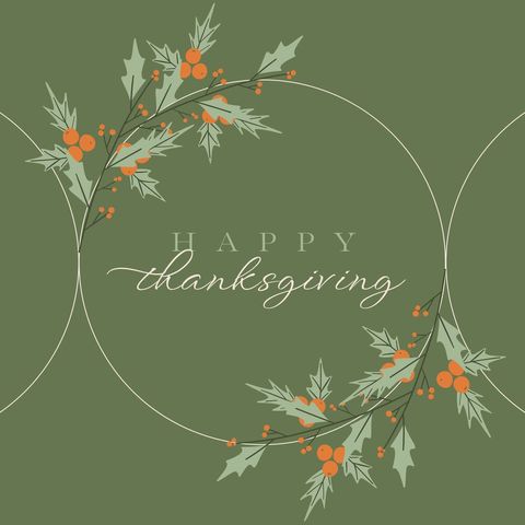 Thanksgiving greeting with autumnal leaves on green background