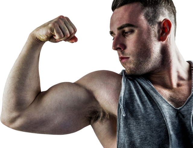 Muscular Young Man Flexing Bicep with Intense Expression - Download Free Stock Videos Pikwizard.com