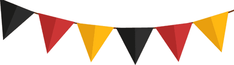 Festive pennant banners with black red yellow on transparent background