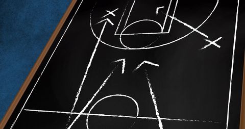 Basketball Strategy Diagram on Blackboard Surface