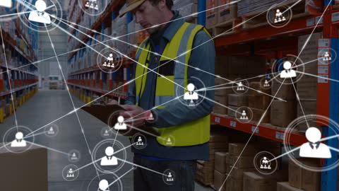 Warehouse Worker Analyzing Logistics Network Connections
