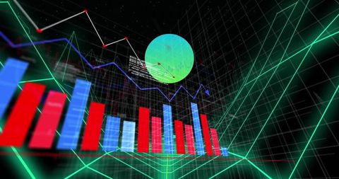 Futuristic data visualizations with bars and line graphs