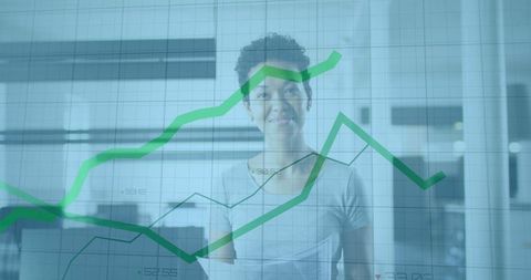 Businesswoman analyzing financial growth data in office