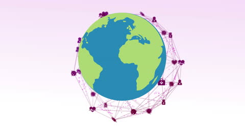 Global Network of Connections with Digital Icons