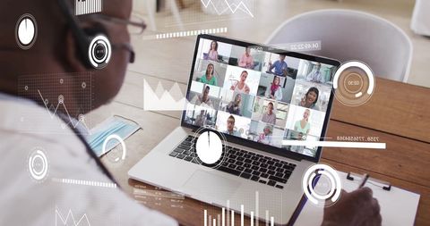 Businessman Analyzing Digital Data During Online Meeting