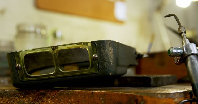 Close-up of Lathe Protective Glass and Tools on Workbench - Download Free Stock Images Pikwizard.com