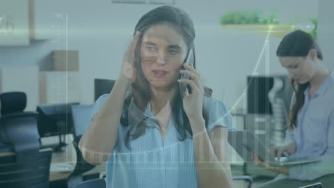 Businesswoman Analyzing Finance on Smartphone with Graph Overlay