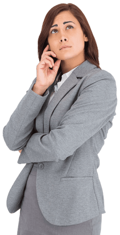 Focused Businesswoman Thinking on Transparent Background