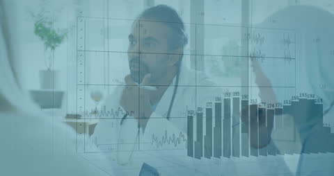 Medical Professionals Discussing Data with Overlay Graphs