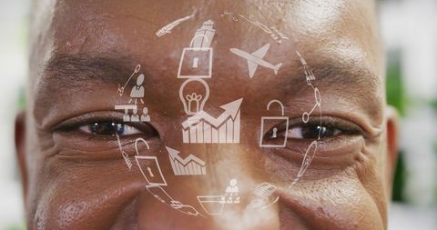 African American Businessman's Eyes Reflecting Digital Data Globe - Download Free Stock Images Pikwizard.com
