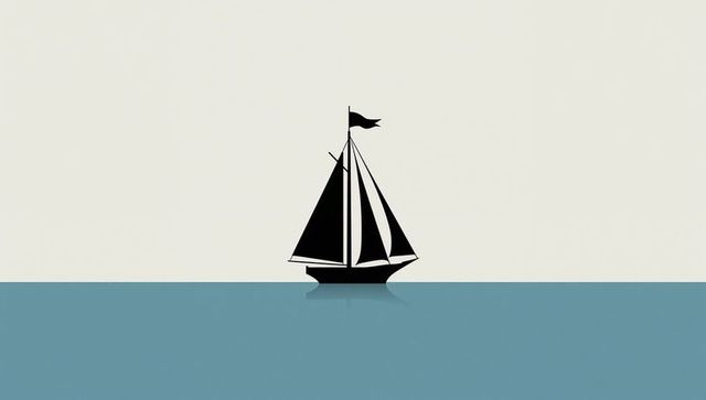 Minimalist Sailboat Silhouette on Open Sea Horizon